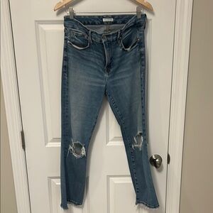 Good American "Good Legs Cropped Mini Boot" Distressed Blue Jeans - Size 8/29
